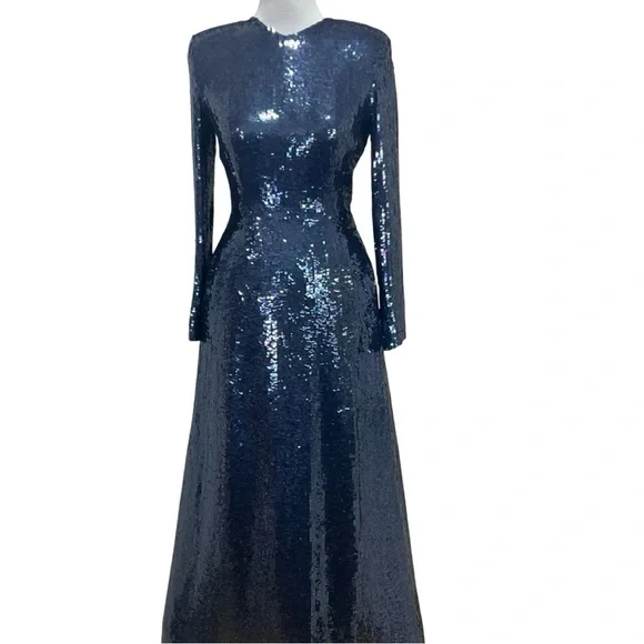 Vintage John Anthony Elegant Blue Sequin Evening Gown - Picture 12 of 15